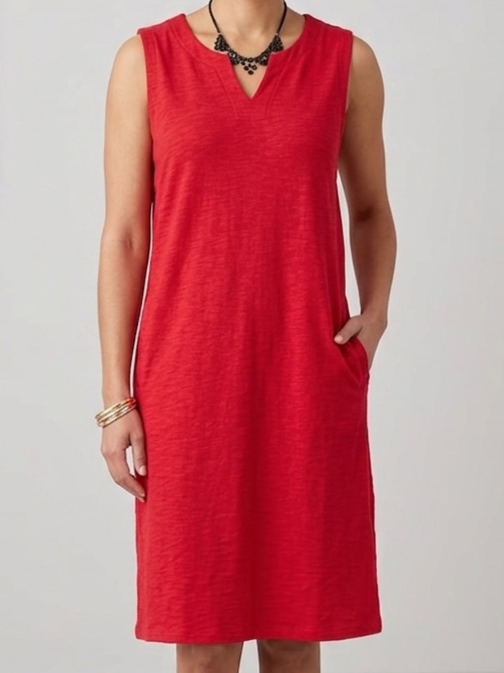 Liz Claiborne Vintage Sleeveless V-Neck Red Shift Dress Size Large Cotton Blend